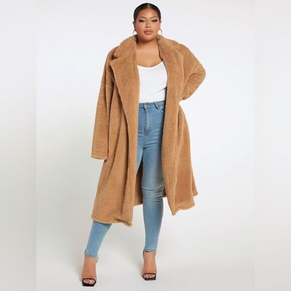 Boho Tan Lapel Neck Open Front Teddy Coat Size XL NWOT - Picture 1 of 9